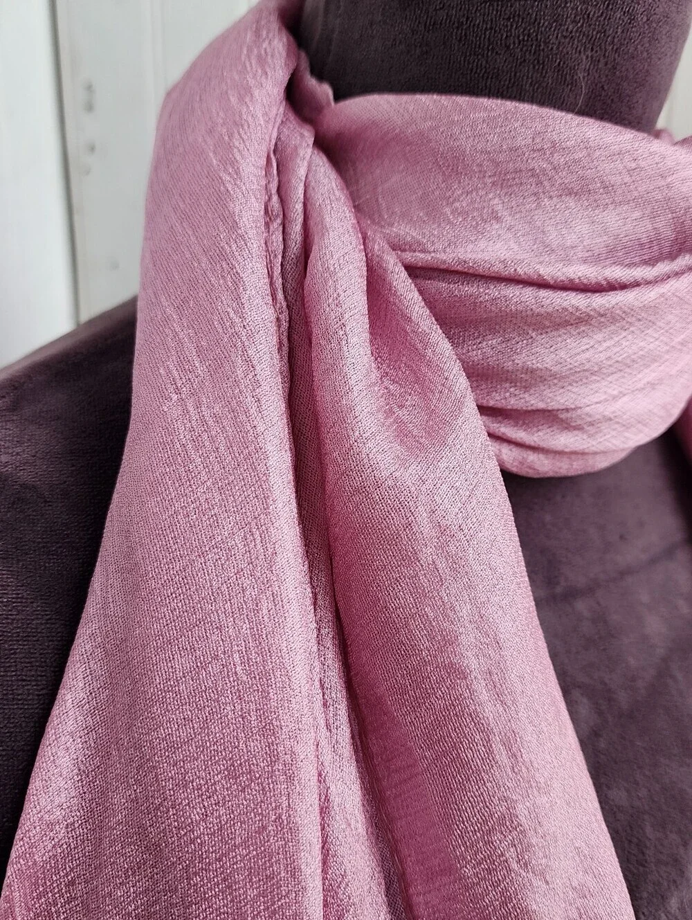 Women's Silky Textured Evening Scarf Wrap Light Crinkle Rose Pink 30